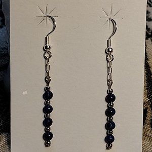 🖐 Lapis lazuli & Silver Bead Wire Earrings